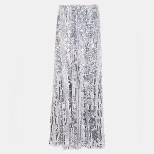 Zara Flared Sequin Trouser Pants Sz L RARE
